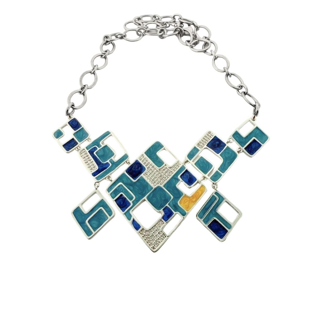 Retro Plaid Enamel Necklace