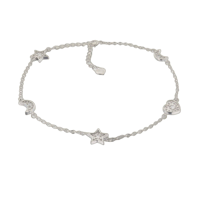 Moon Stars and Heart Anklet
