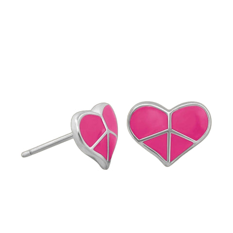 Peace Sign Heart Enamel Studs