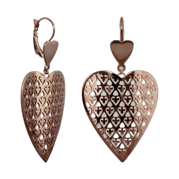 Filigree Heart Chocolate Plated Earrings