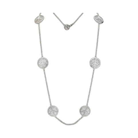 Rhodium Finished Peace Sign Necklace