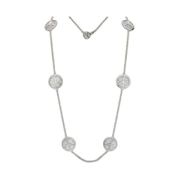 Rhodium Finished Peace Sign Necklace