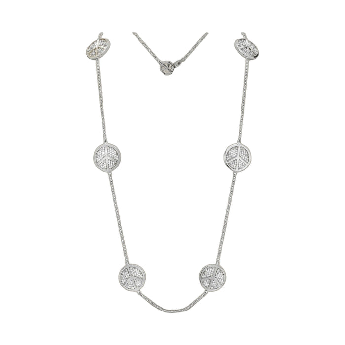 Rhodium Finished Peace Sign Necklace
