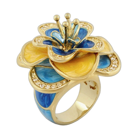 Butterfly World Yellow and Blue Flower Ring