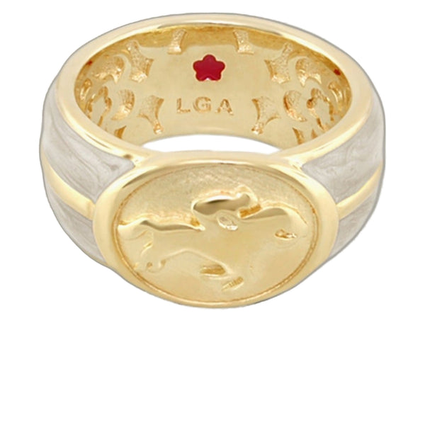 Equestrian Ring — White Jockey Medallion