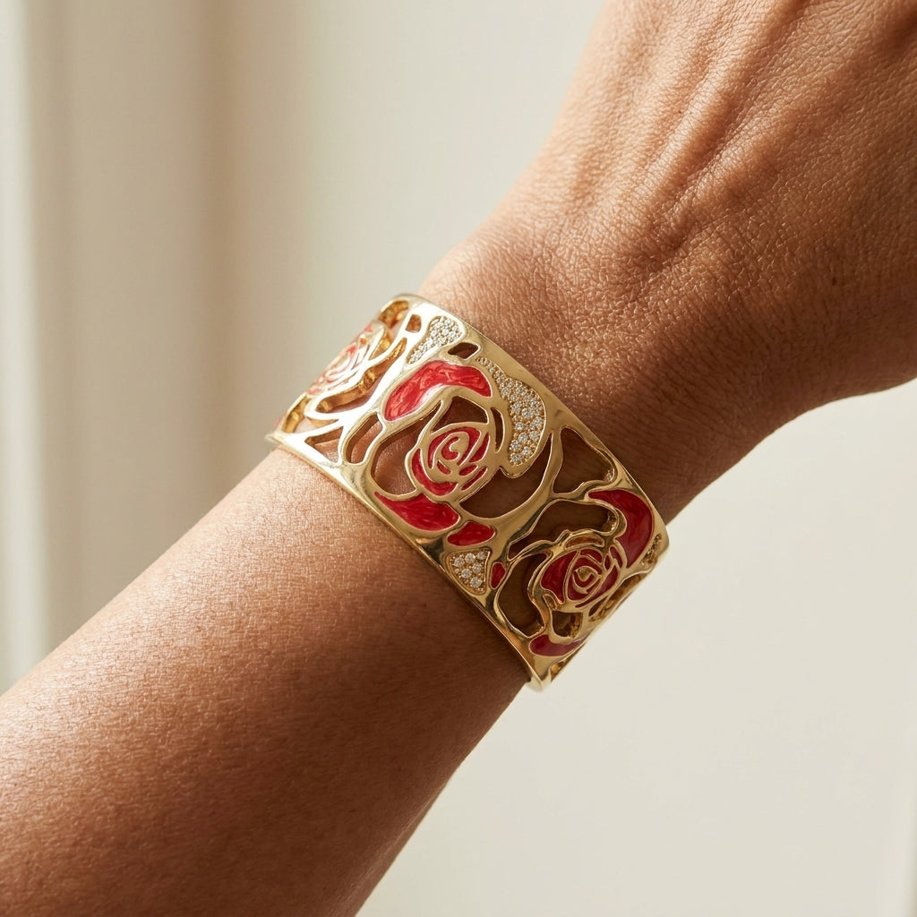 Rose Petal Cuff Bangle worn