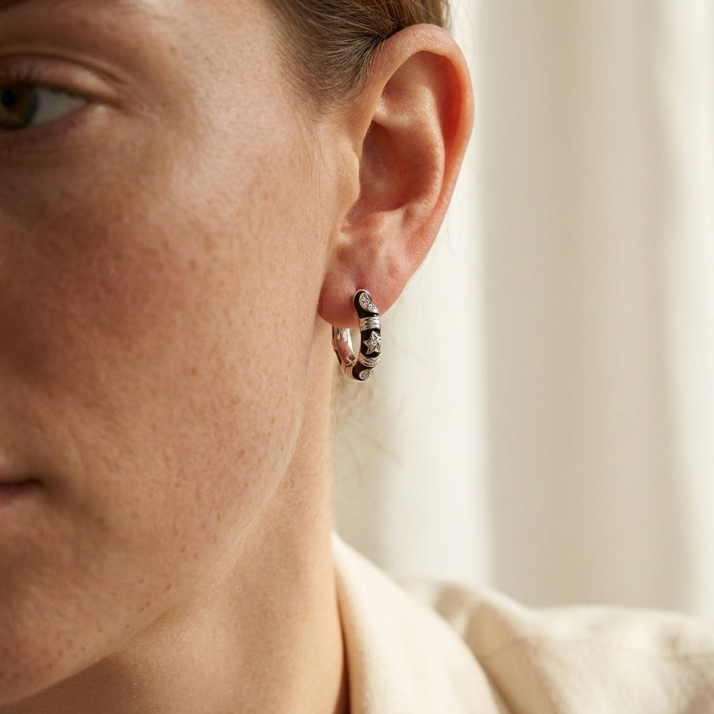 Stars of Night Earrings worn
