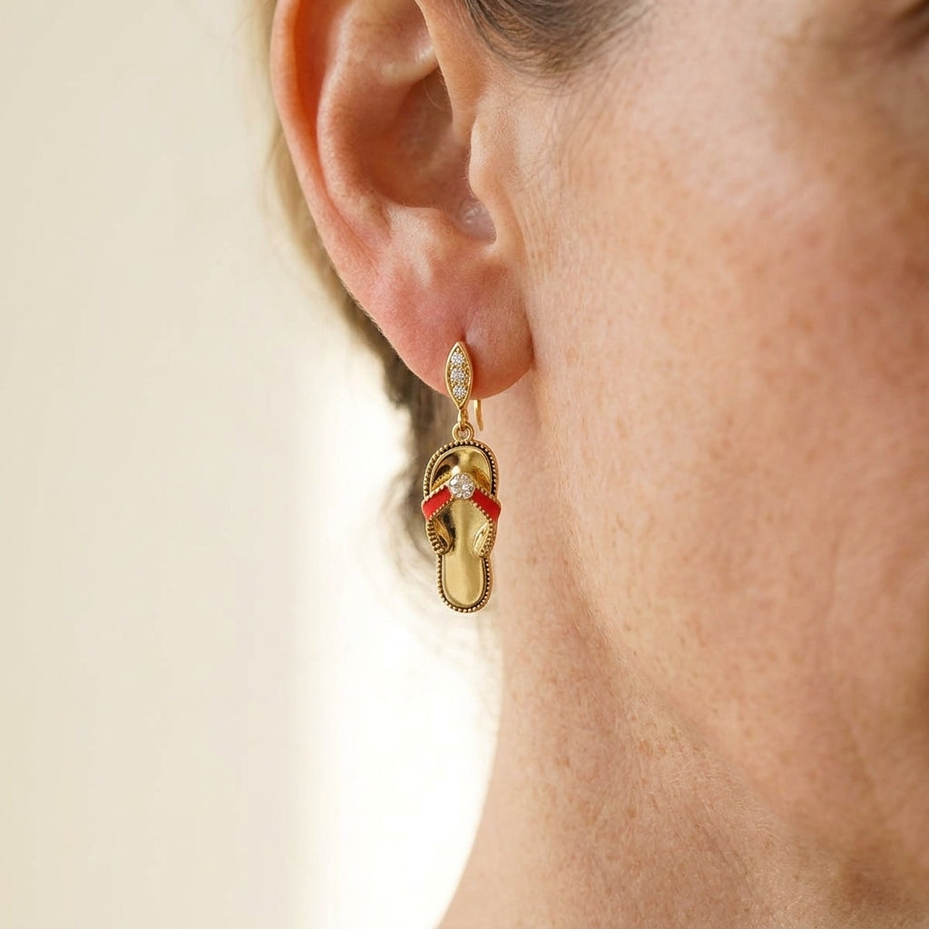 Eau Enamel Flip Flop Earrings worn