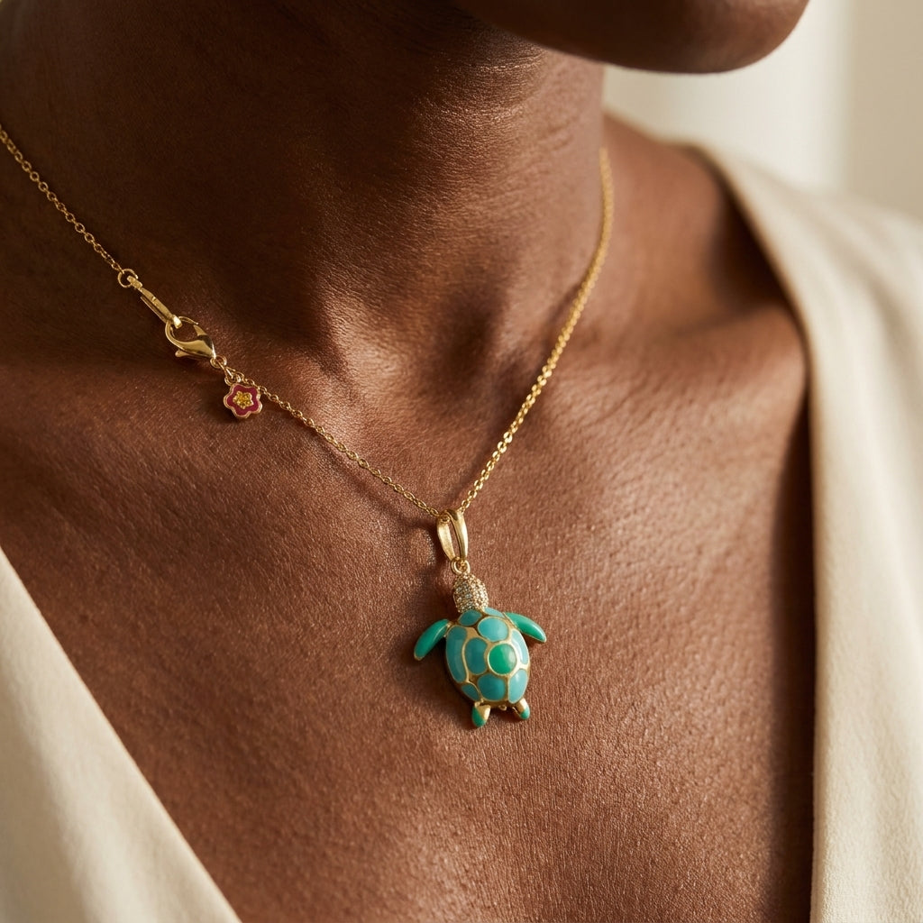 Eau Sea Turtle Necklace worn