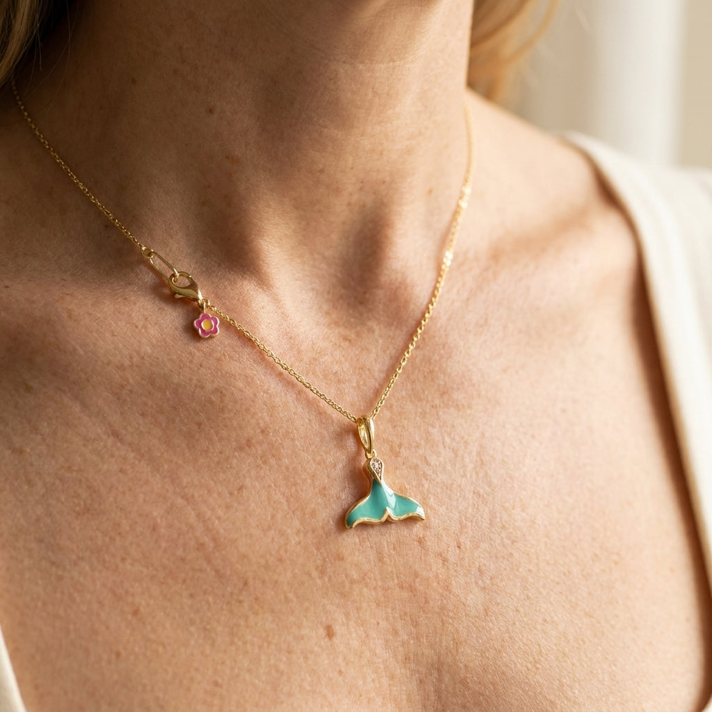 Eau Sea Whale Tail Pendant Necklace worn