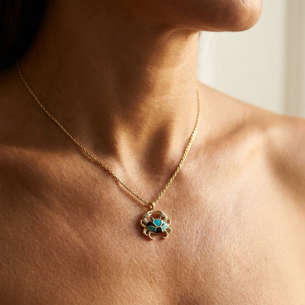 Bluecrab Pendant With Necklace worn