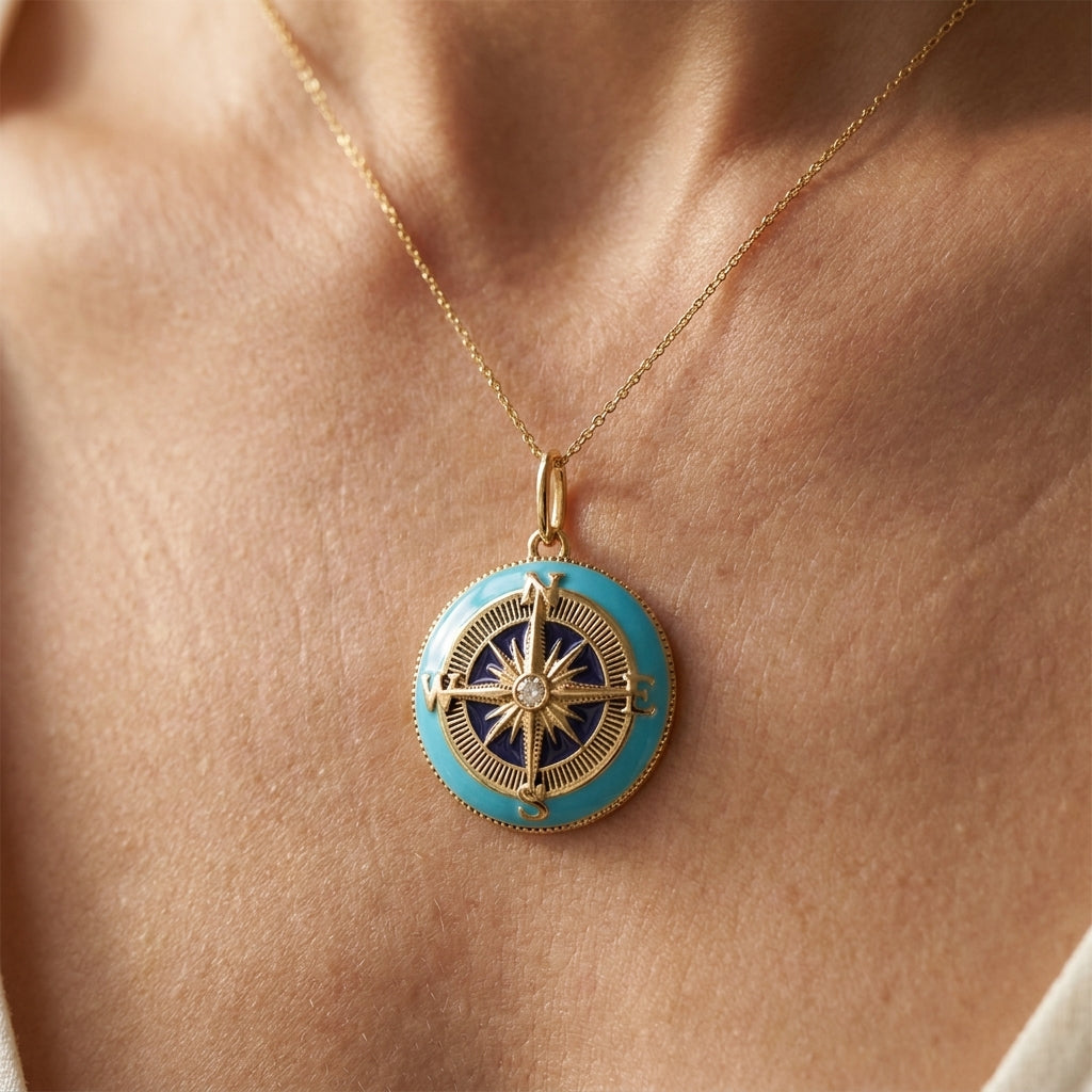 Eau Compass Pendant worn
