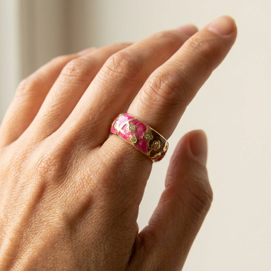 Flowering Vines Band Ring worn