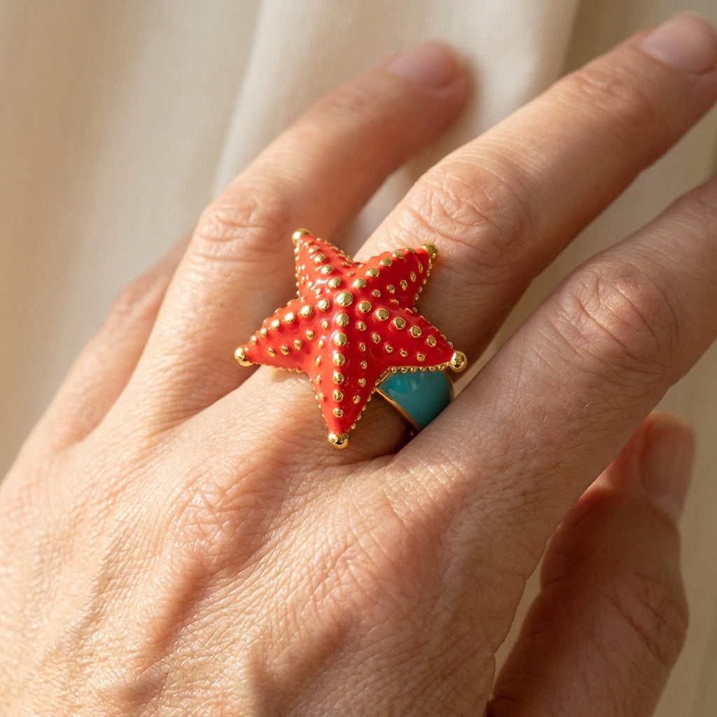 Eau Starfish Cocktail Ring worn