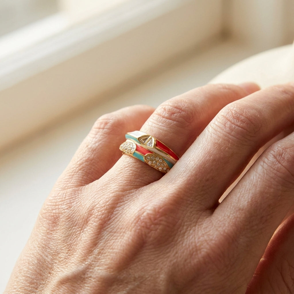 Petit Gateau Stackable Ring Set worn