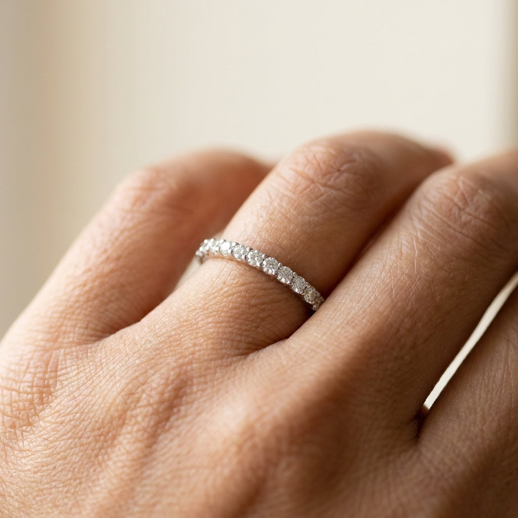 Pave Sterling Silver Eternity Ring worn