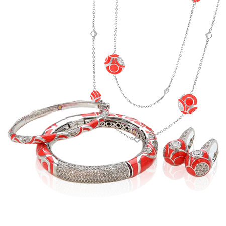 Geometric wave enamel jewelry – hand-painted wave bangles necklaces earrings and rings at Lauren G Adams