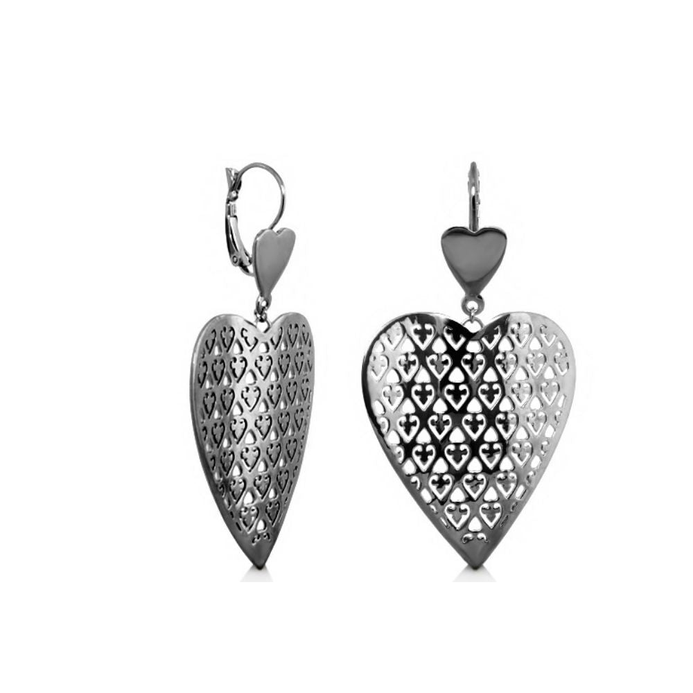 Filigree Heart Ruthenium Plated Earrings