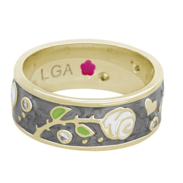 Daisy Love Band Ring in gray enamel on a gold-finish brass band
