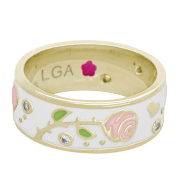 Daisy Love Band Ring in white enamel on a gold-finish brass band