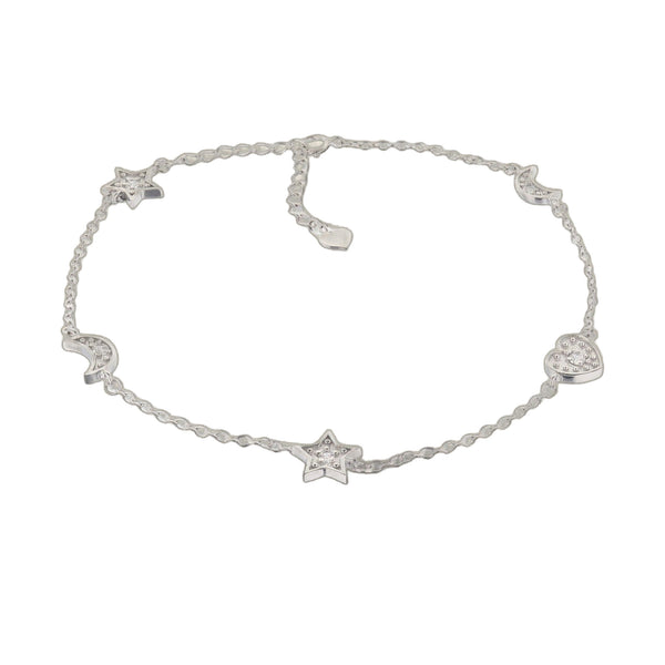 Moon Stars and Heart Anklet