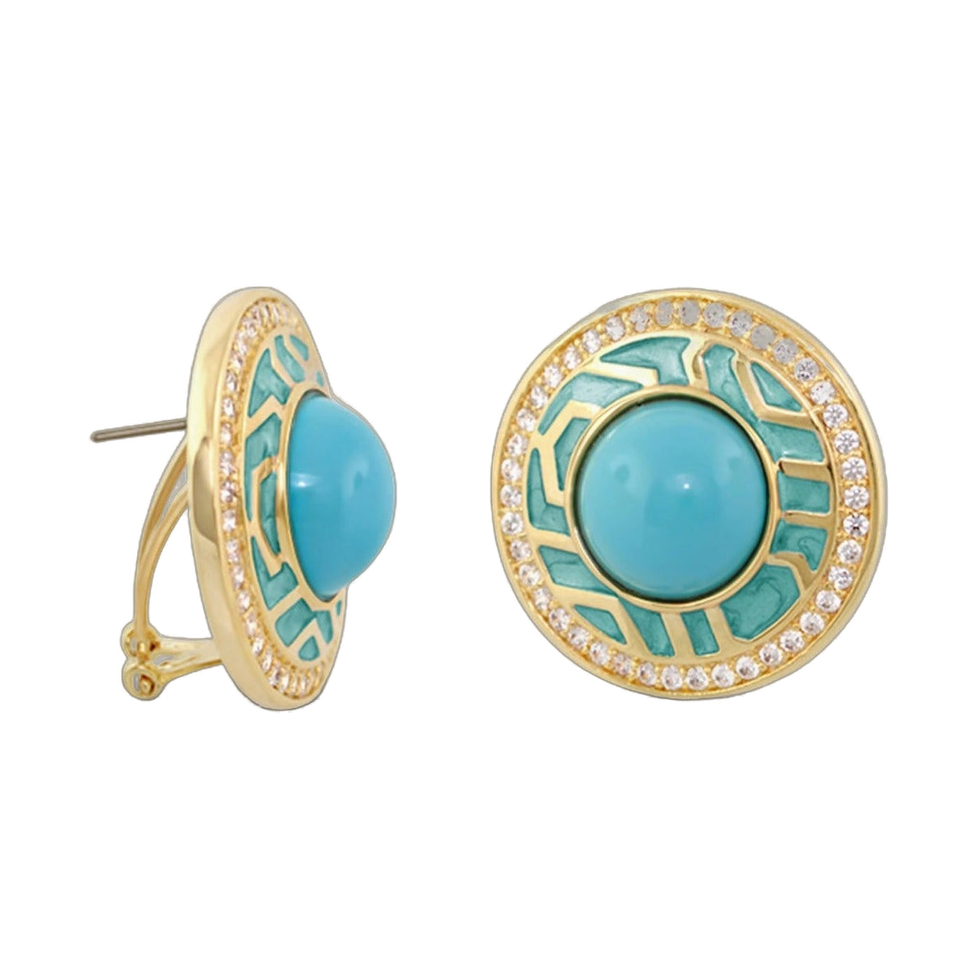 Chunky Town Earrings — Lattice Inlay Cabochon