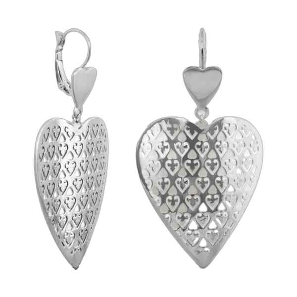 Filigree Heart Rhodium Plated Earrings