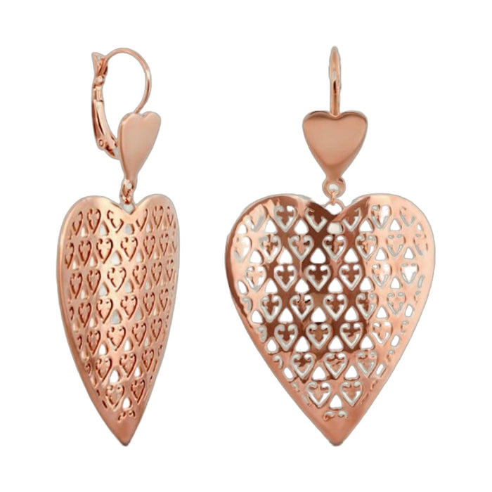 Filigree Heart Rose Gold Plated Earrings