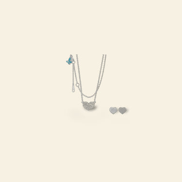 Sydney Leigh Pave Heart Pave Necklace & Earrings Set