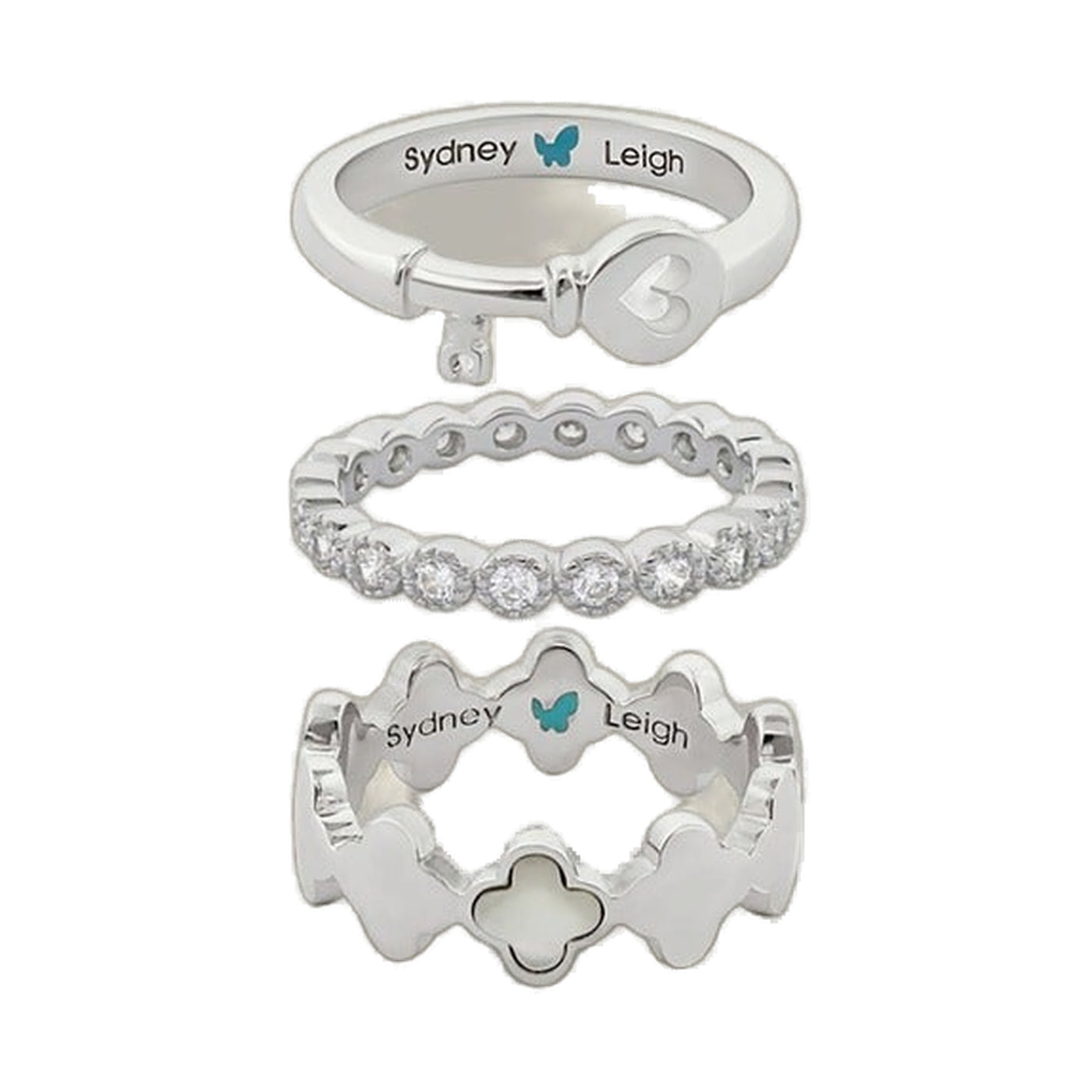 Sydney Leigh Heart Key & Clover Rings Set of 3