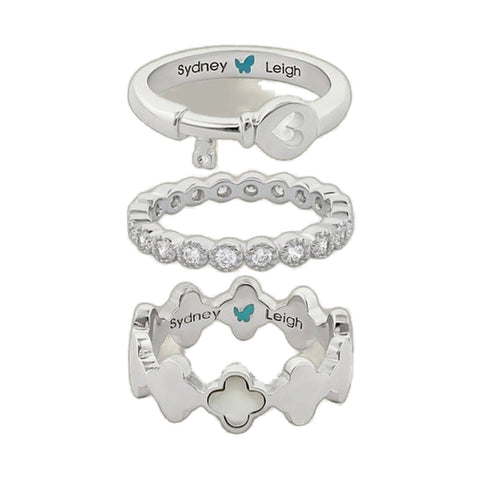 Sydney Leigh Heart Key & Clover Rings Set of 3