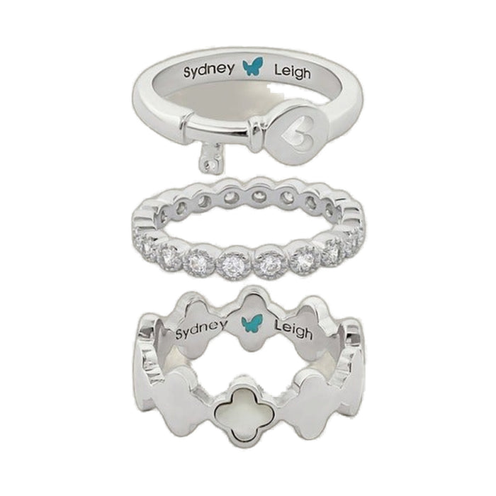 Sydney Leigh Heart Key & Clover Rings Set of 3