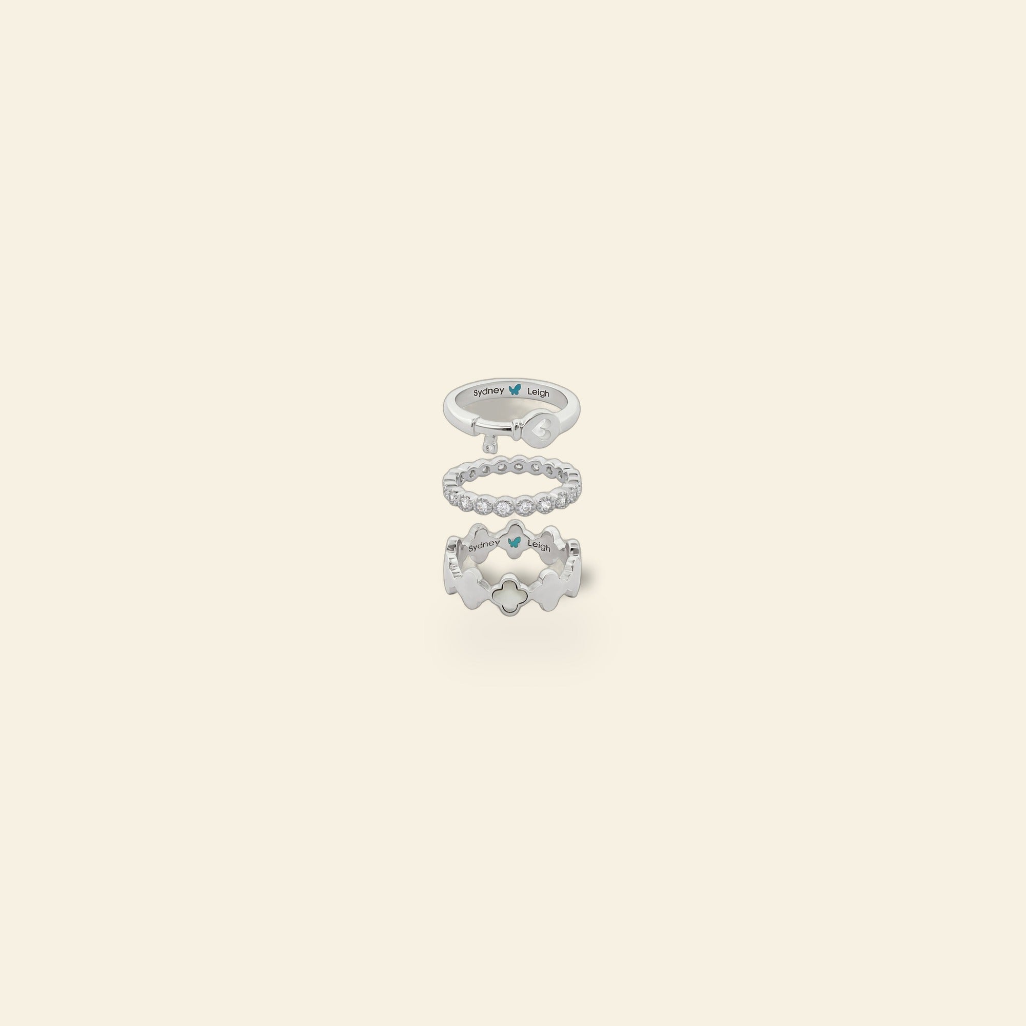 Sydney Leigh Heart Key & Clover Rings Set of 3