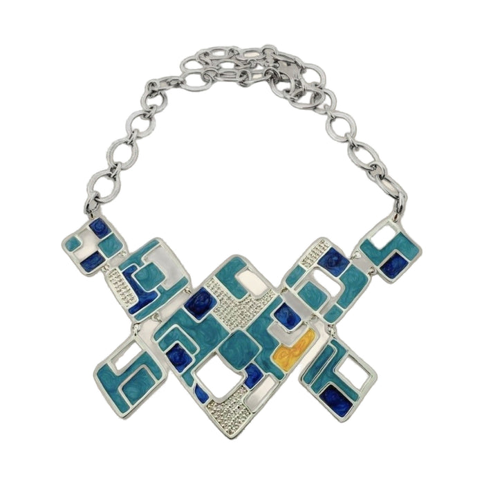 Retro Plaid Enamel Necklace