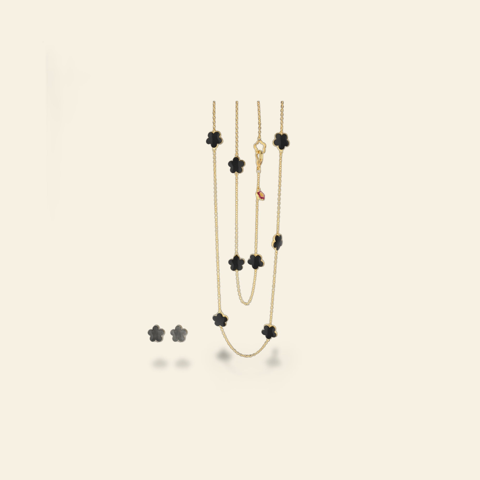 Black Enamel Daisy Love Necklace & Earrings Set