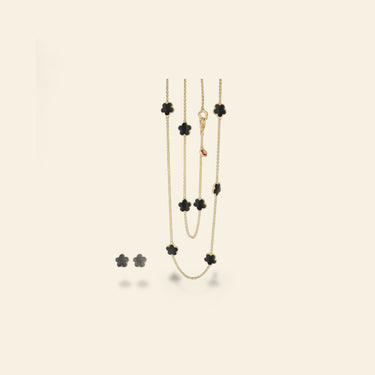 Black Enamel Daisy Love Necklace & Earrings Set