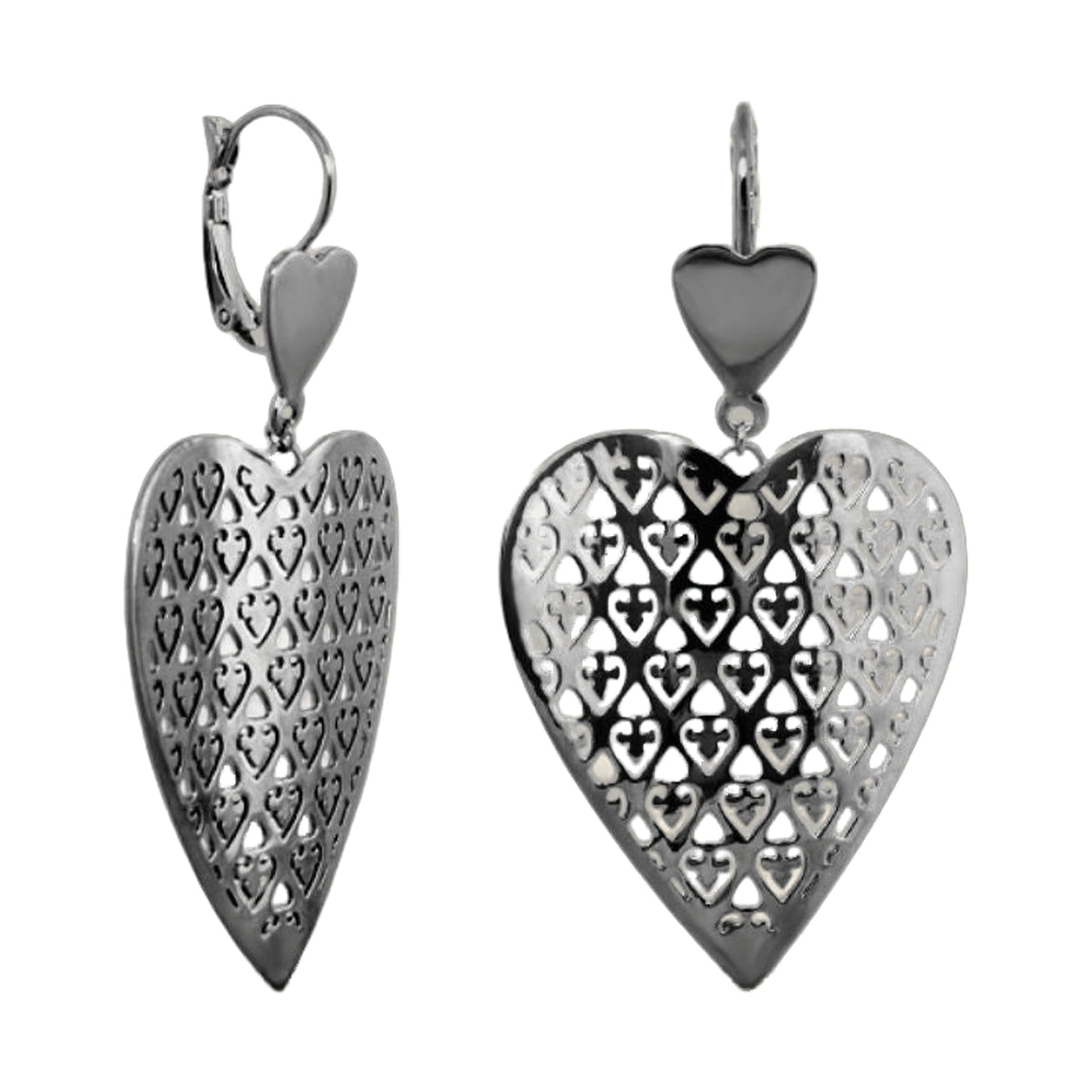 Filigree Heart Ruthenium Plated Earrings
