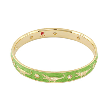 Animal Paradise 18k gold-plated alligator bangle with hand-painted green enamel and cubic zirconia