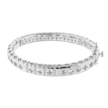 Rhodium-plated brass Tic Tac stackable bangle with cubic zirconia accents