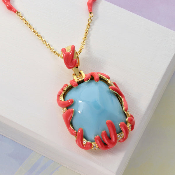 Pretty Little Things Coral Blue Stone Pendant Necklace