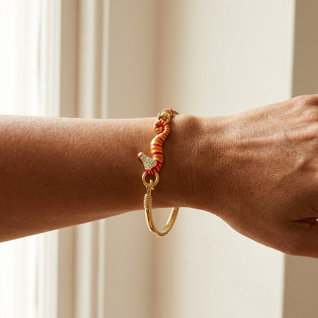 Eau Seahorse Bangle worn