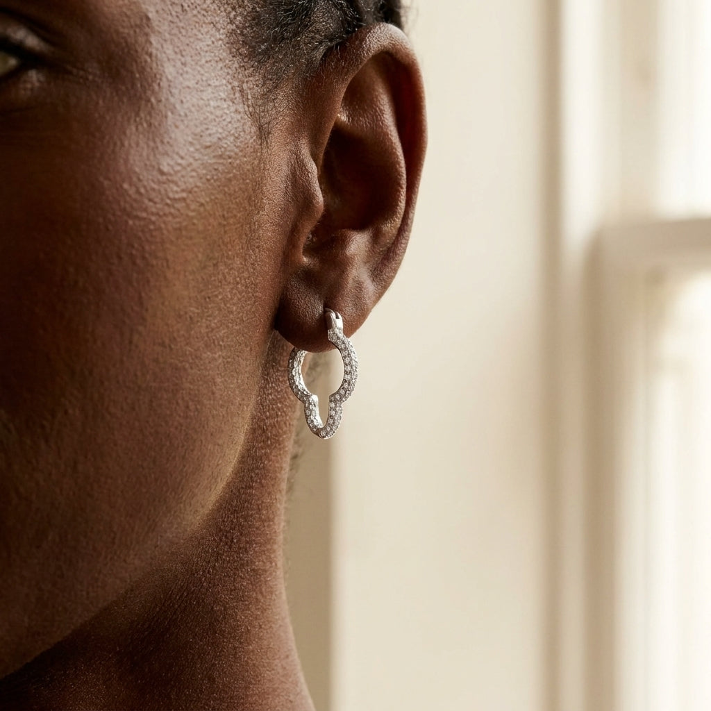 Clover Pave Hoop Earrings worn