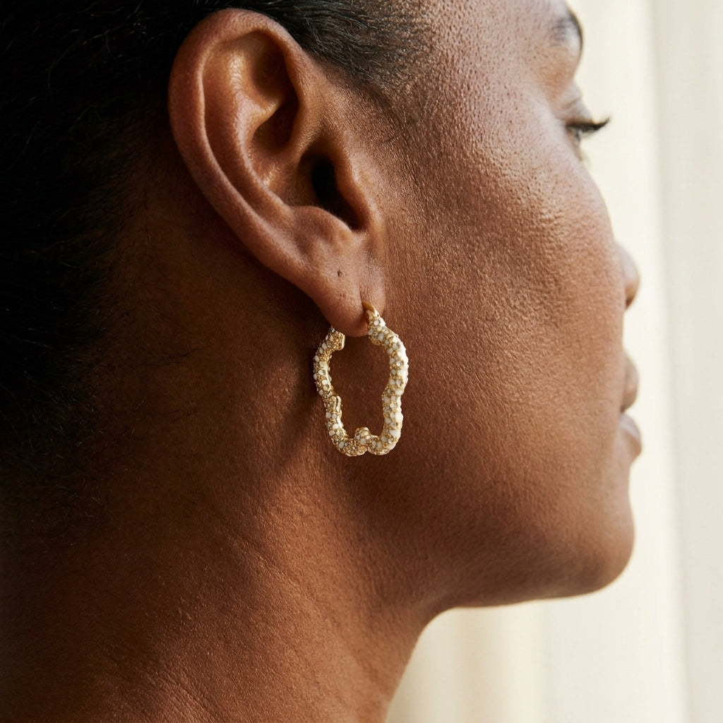 Daisy Pave Hoop Earrings worn