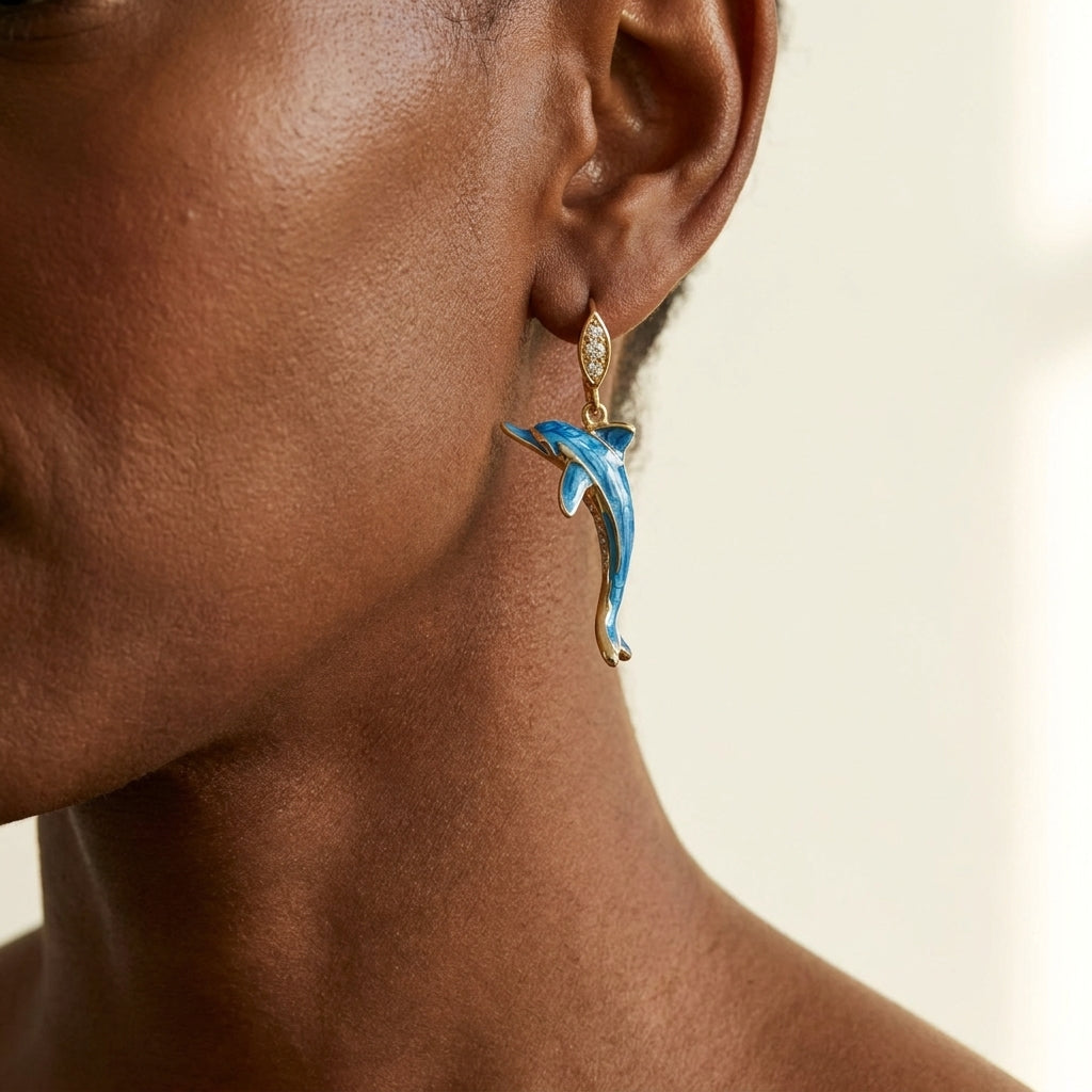 Eau Dolphin Earrings worn