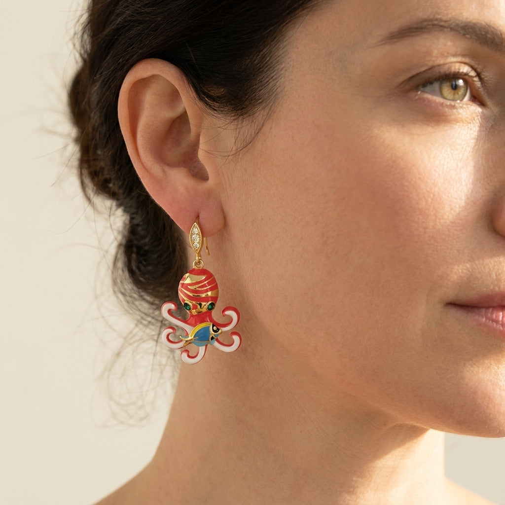 Eau Octopus Earrings worn