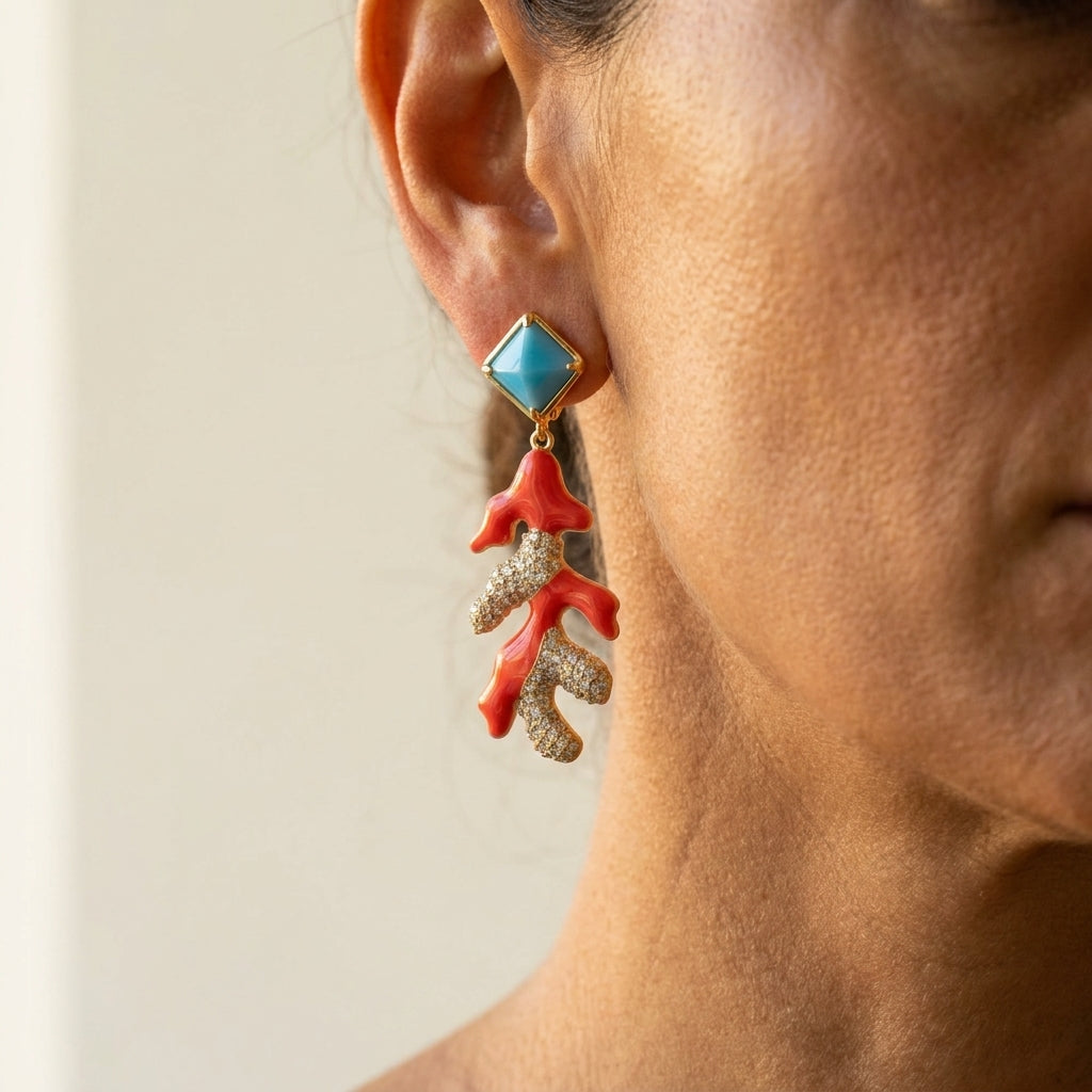Pretty Little Things Coral Earrings worn