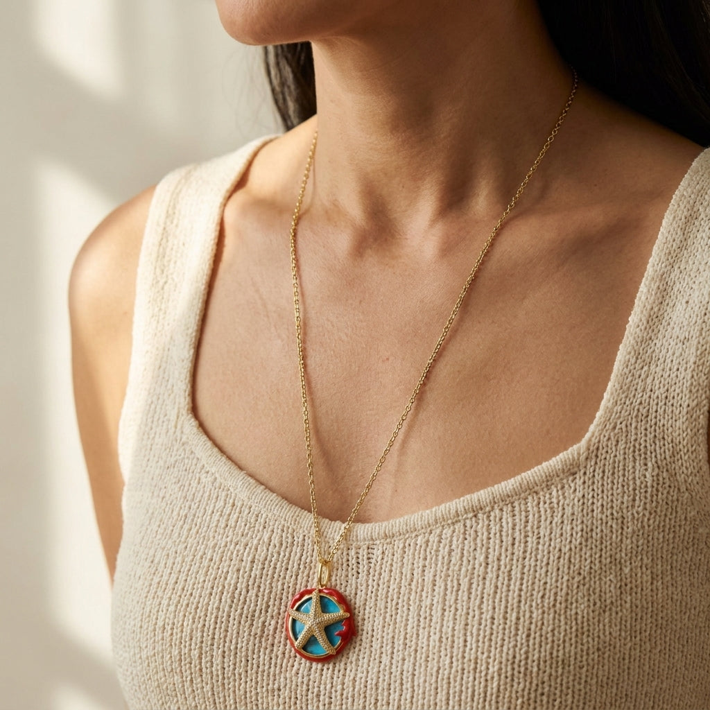 Pretty Little Things Starfish Necklace worn
