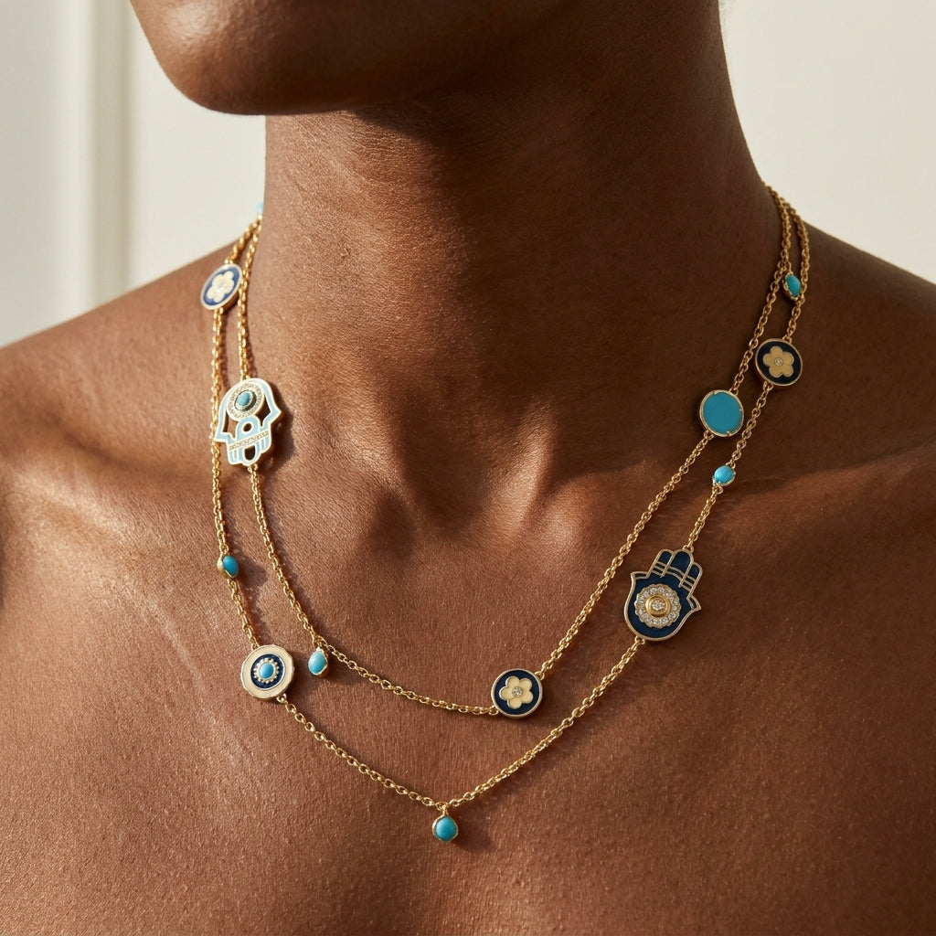 Lucky Hamsa Necklace worn