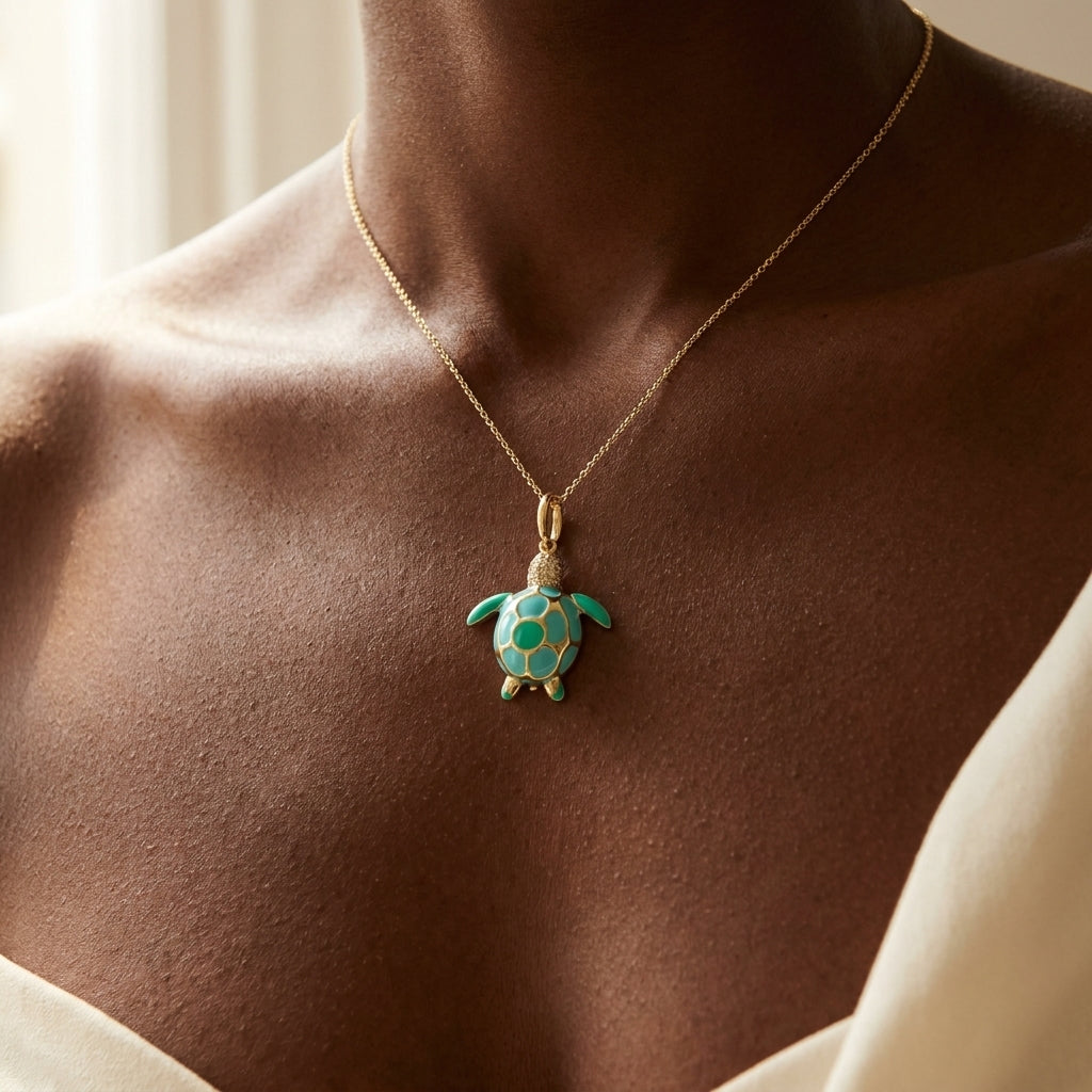 Eau Sea Turtle Pendant worn