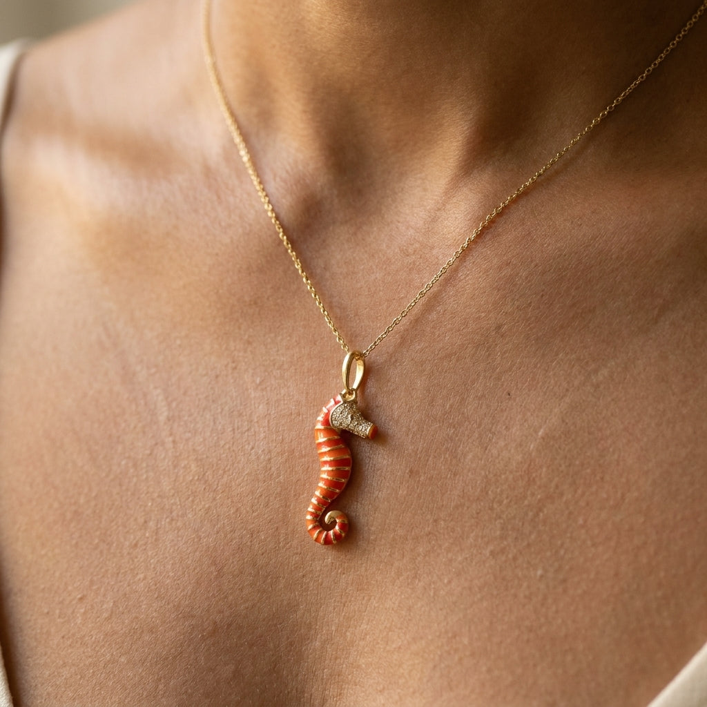 Eau Seahorse Pendant worn